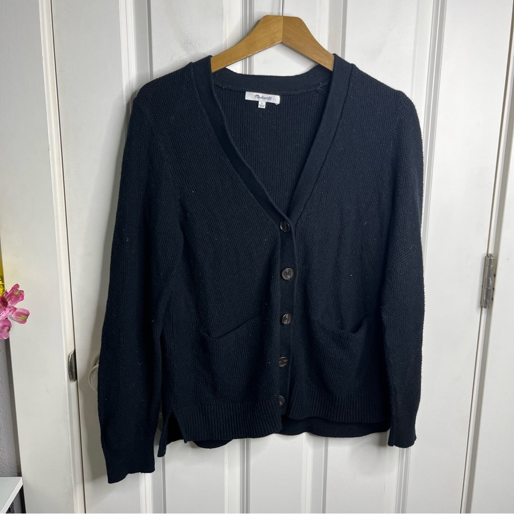 Madewell Black Textured Button Down Cardigan Sweater Size Large